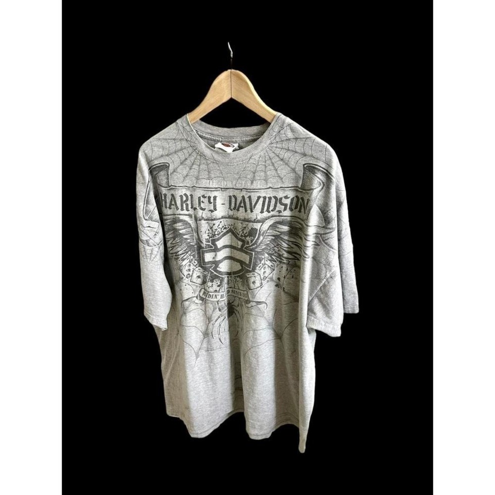 Y2K Harley Davidson Spider Web Tshirt Sz 3XL‎ Grey Black 2000's Thrashed Stained